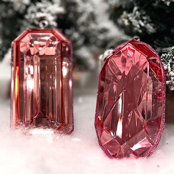 Set of 2, Gem Emerald Cut Ornaments, 5 Inch, Oblong and Rectangle Shape, Jewels - Picture 16 of 17